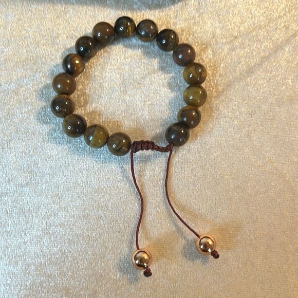 Yellow Tigers Eye Beaded Corded adjustable Bracelet 14kRG over copper - Picture 8 of 10